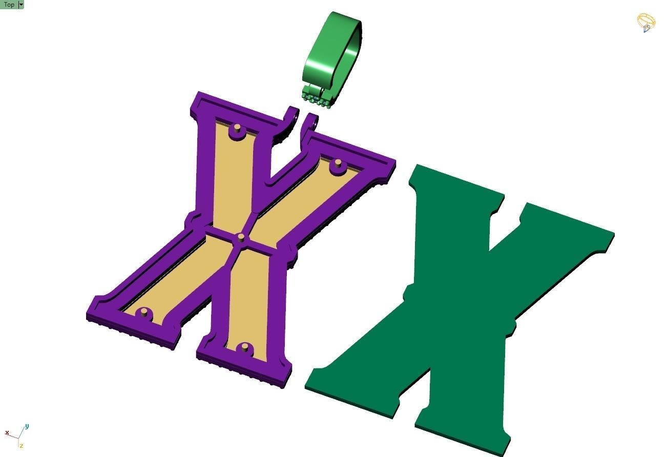 Custom Initial X Letter Diamond Pendant A to Z Alphabet Necklace 3D print model_10