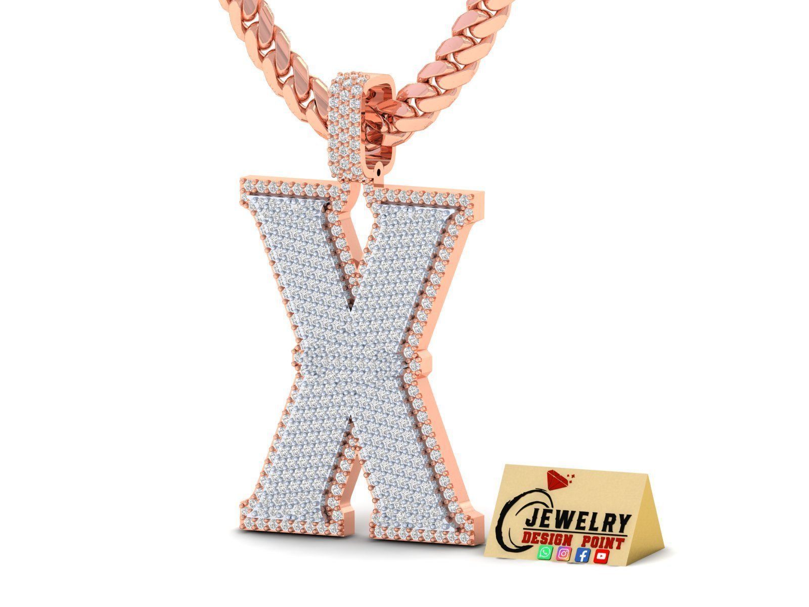 Custom Initial X Letter Diamond Pendant A to Z Alphabet Necklace 3D print model_3