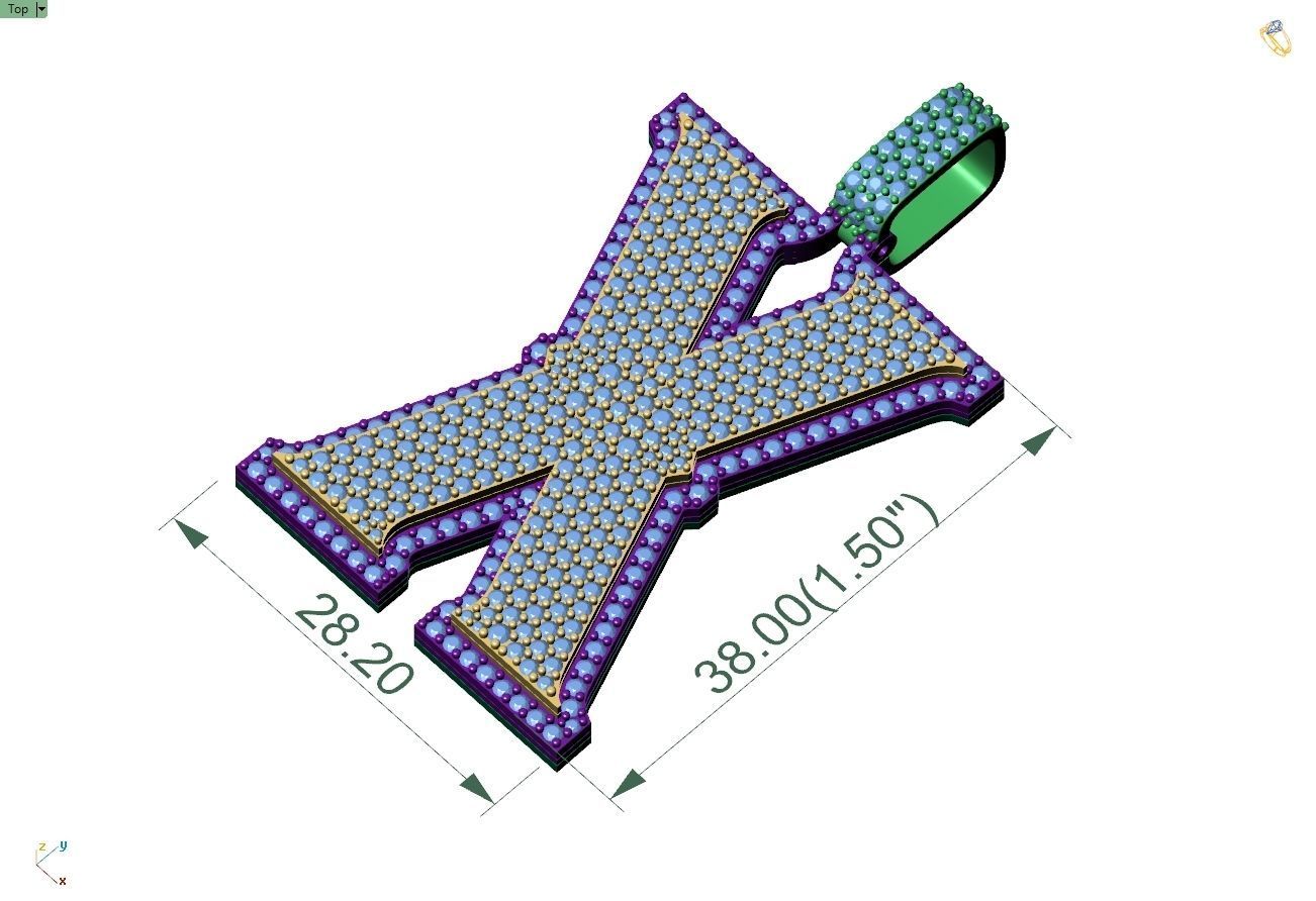 Custom Initial X Letter Diamond Pendant A to Z Alphabet Necklace 3D print model_4
