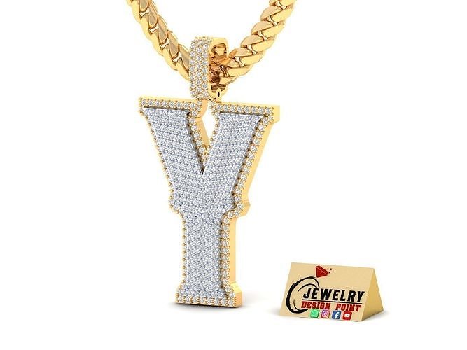 Custom Initial Y Letter Diamond Pendant A to Z Alphabet Necklace 3D print model