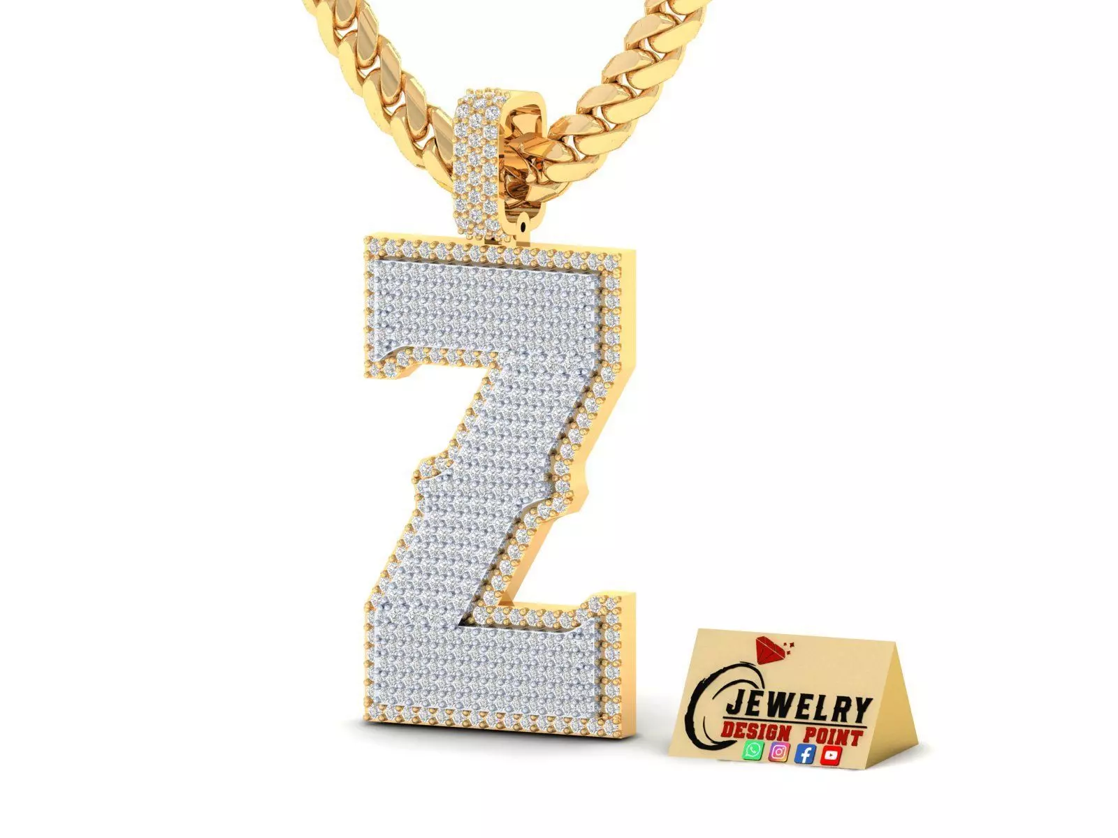 Custom Initial Z Letter Diamond Pendant A to Z Alphabet Necklace 3D print model