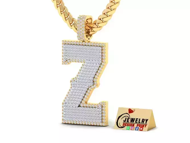 Custom Initial Z Letter Diamond Pendant A to Z Alphabet Necklace 3D print model