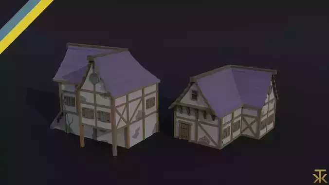 Cartoon medieval house Polygonal Style