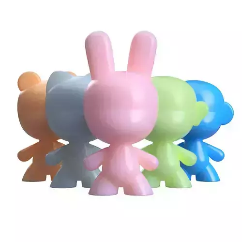 Art Toy Figures Set Monkey Bunny Bear HumanCat 3D print model