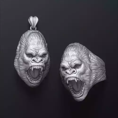 Gorilla Head Pendant Ring Collection 3D print model