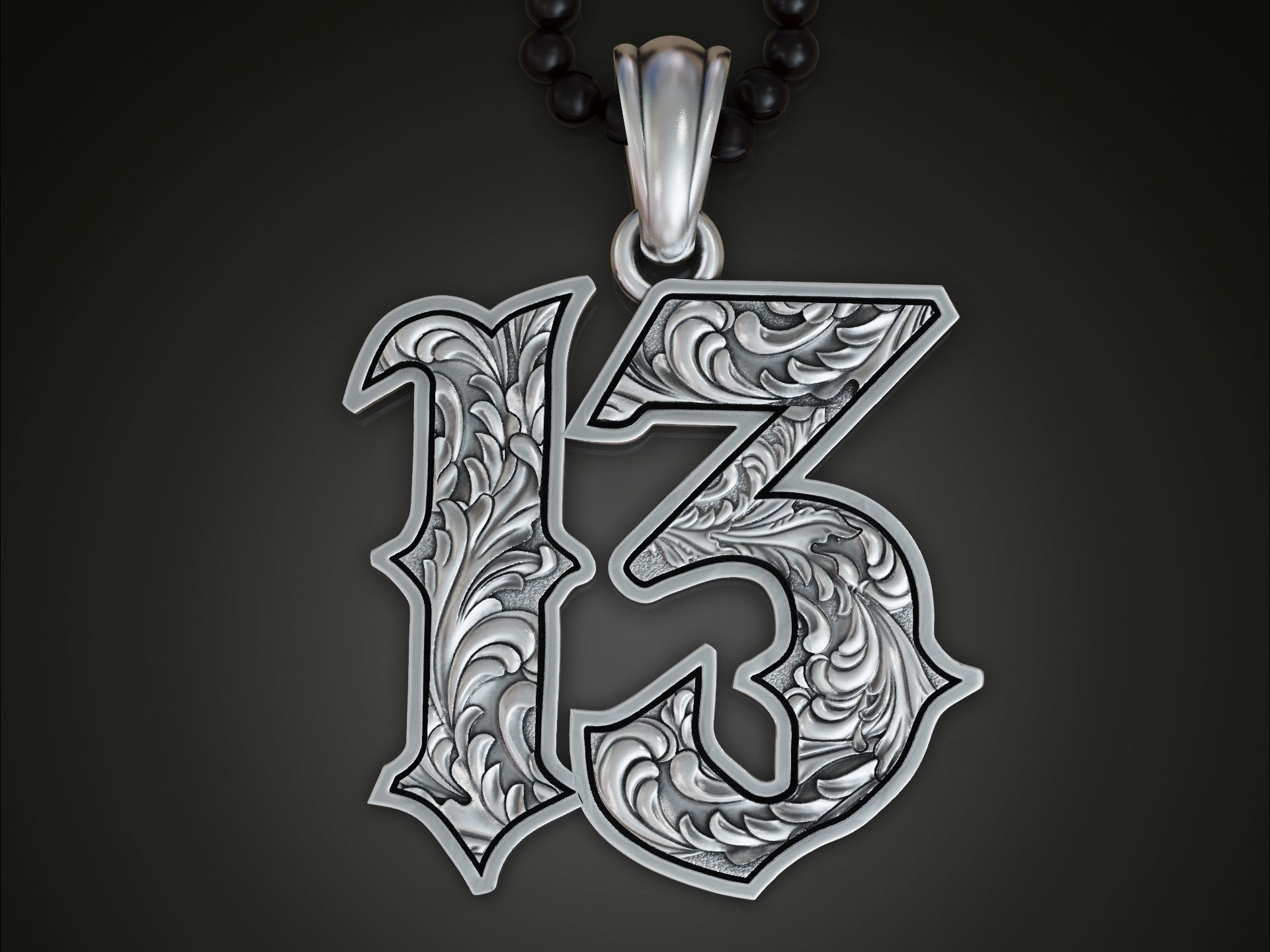 Lucky thirteen baroque pattern pendant 3D print model_1