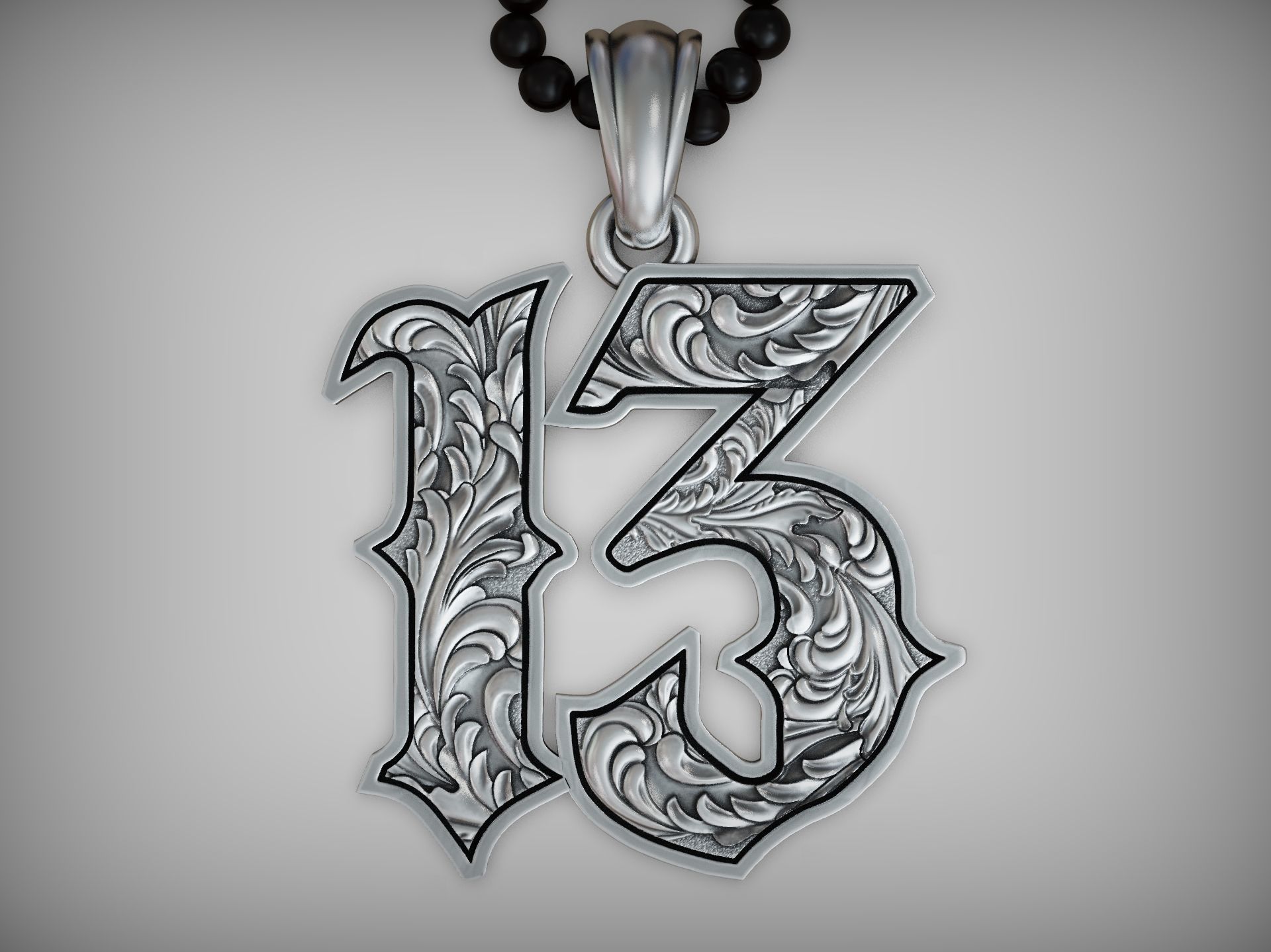Lucky thirteen baroque pattern pendant 3D print model_5