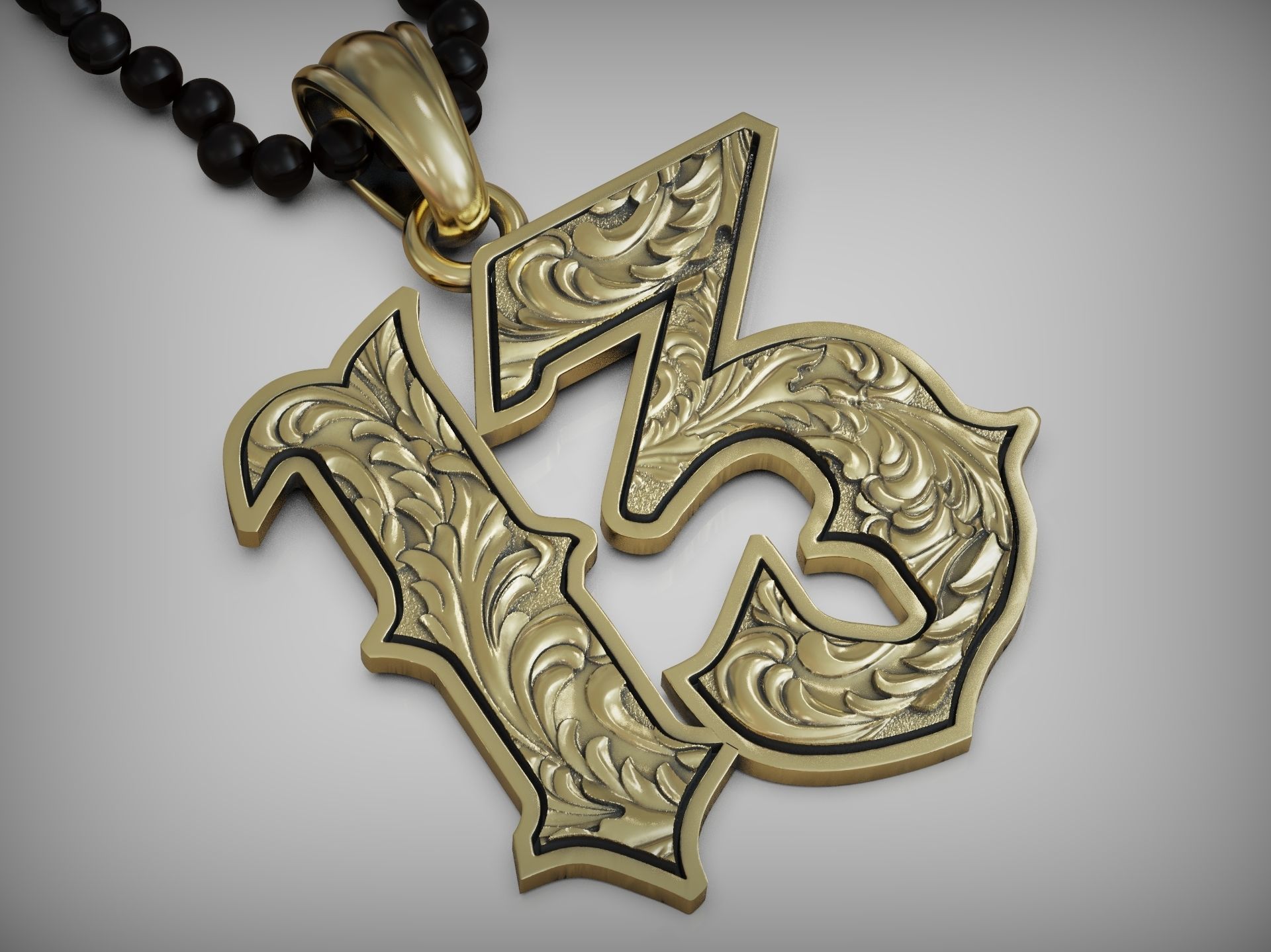 Lucky thirteen baroque pattern pendant 3D print model_3