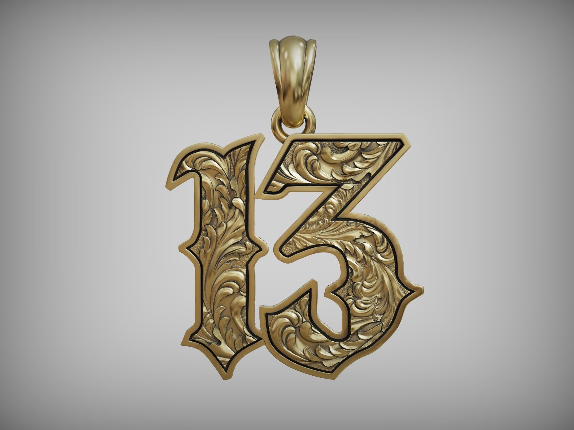 Lucky thirteen baroque pattern pendant 3D print model_7