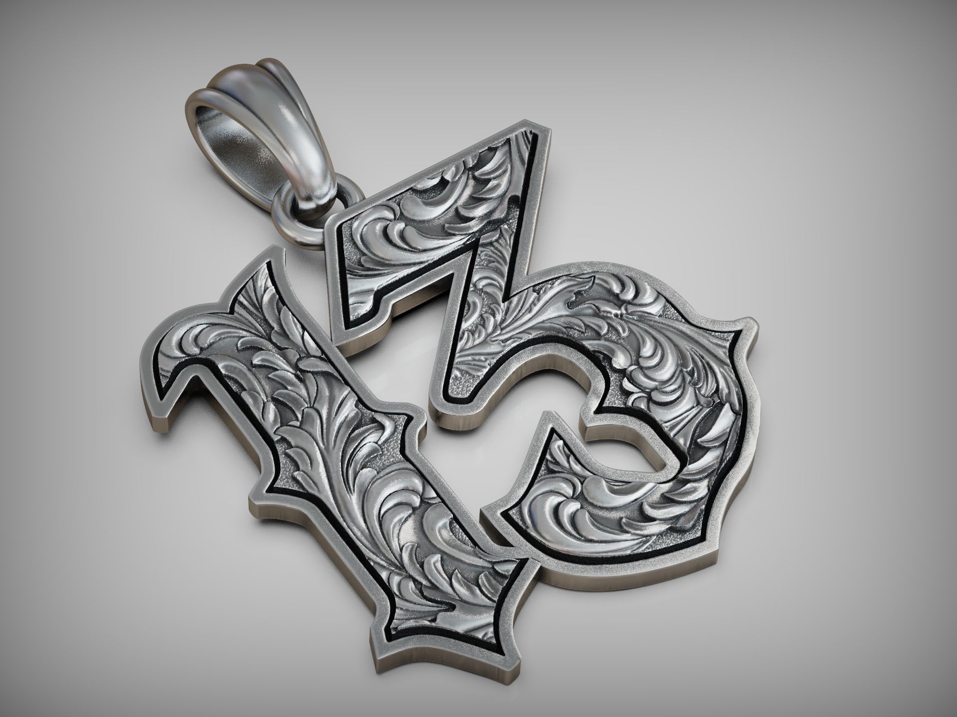 Lucky thirteen baroque pattern pendant 3D print model_8