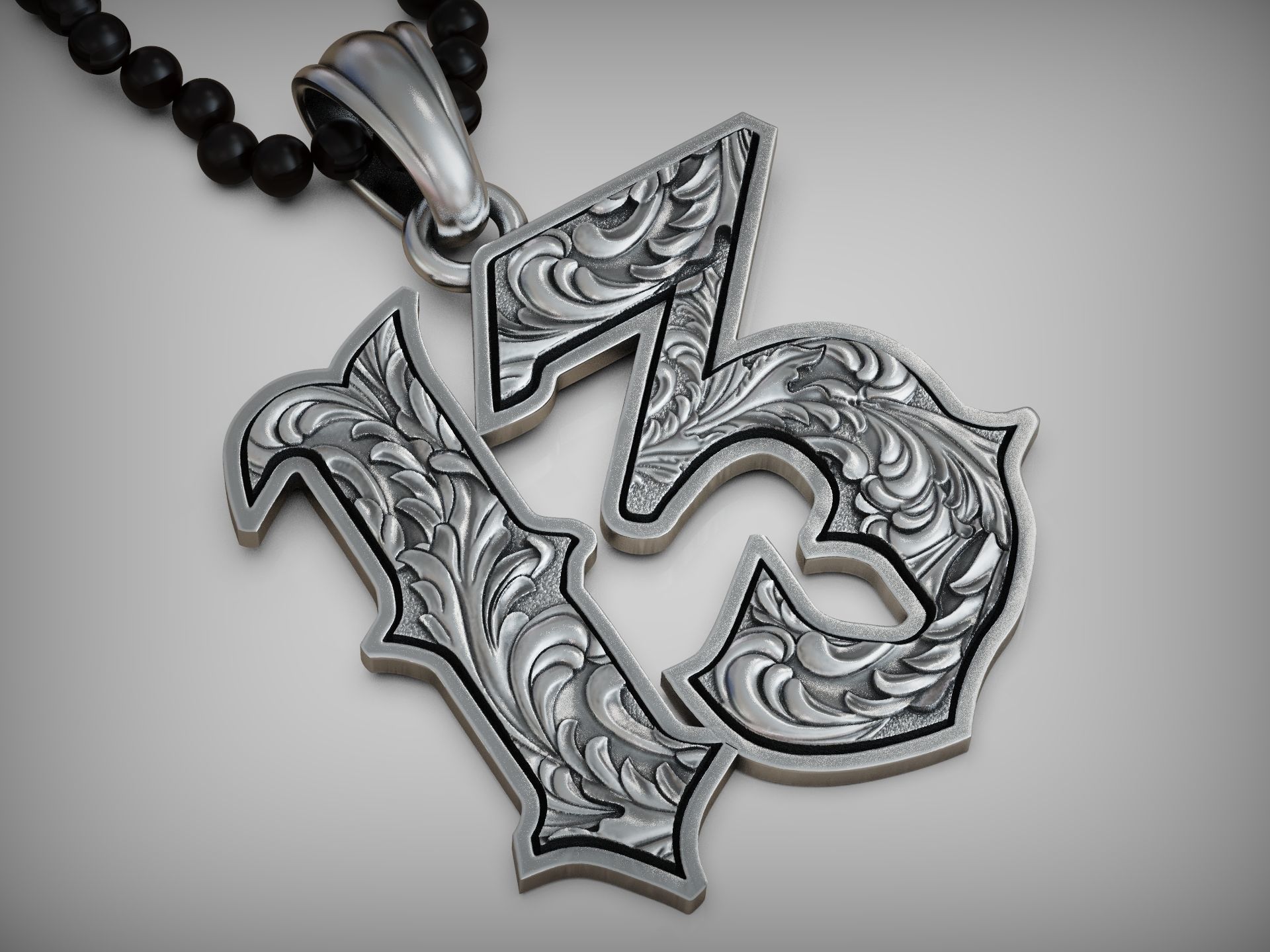 Lucky thirteen baroque pattern pendant 3D print model_4