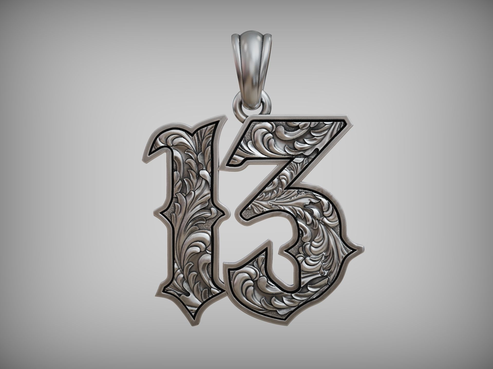Lucky thirteen baroque pattern pendant 3D print model_6