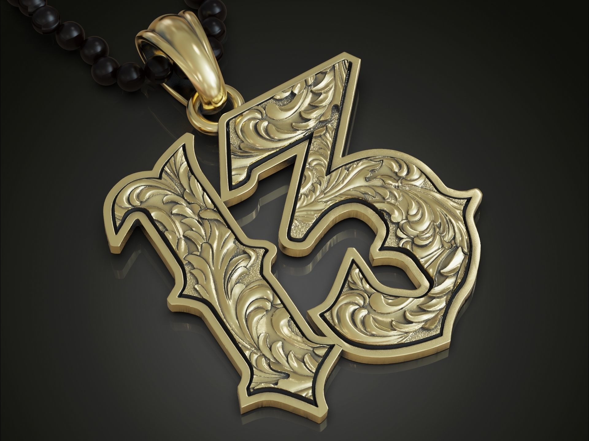 Lucky thirteen baroque pattern pendant 3D print model_2