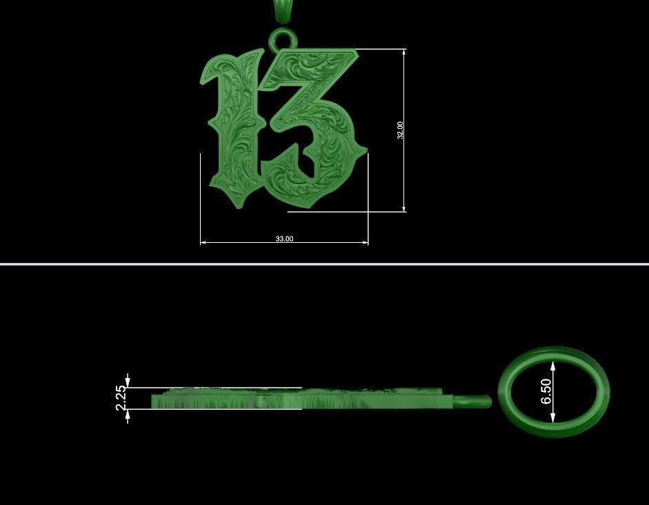 Lucky thirteen baroque pattern pendant 3D print model_9