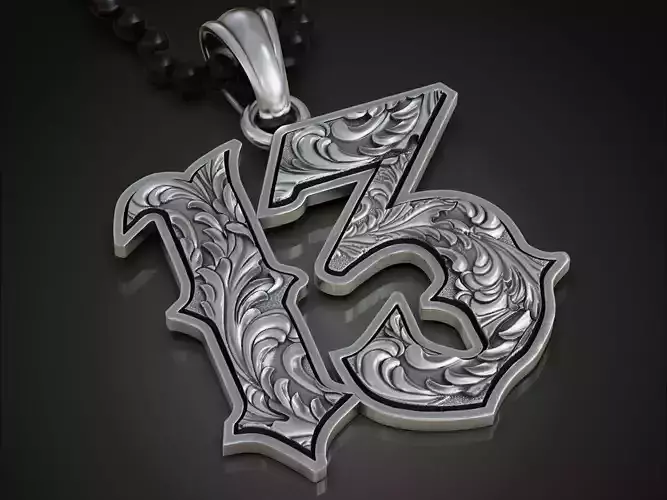Lucky thirteen baroque pattern pendant