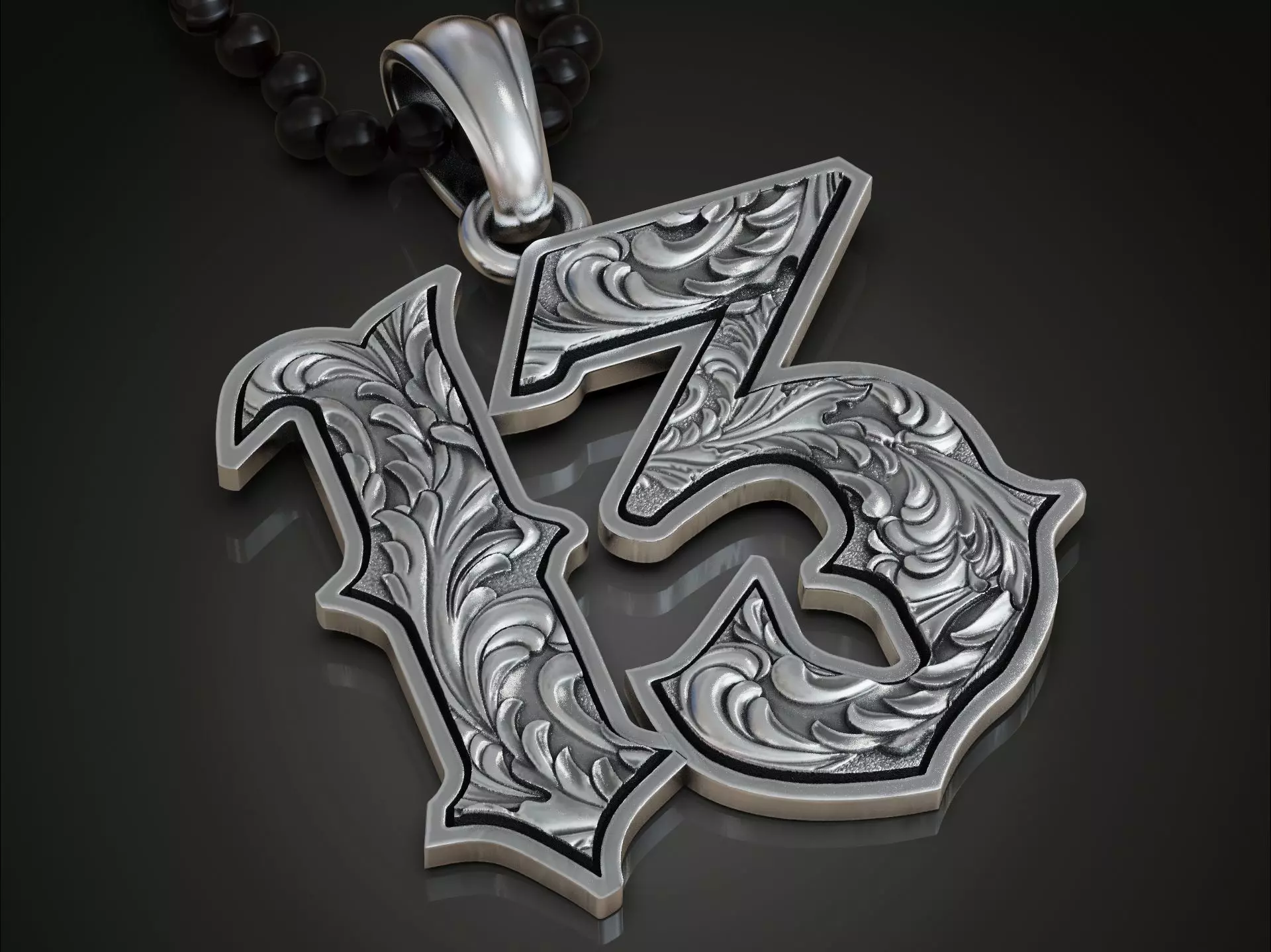 Lucky thirteen baroque pattern pendant 3D print model_0