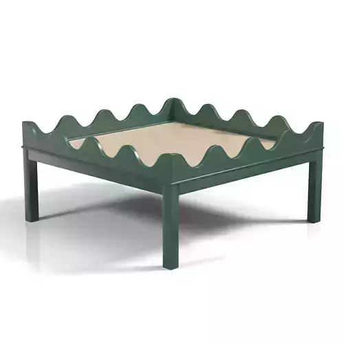 Custom Scalloped Green Solid Wood Coffe Table PBR