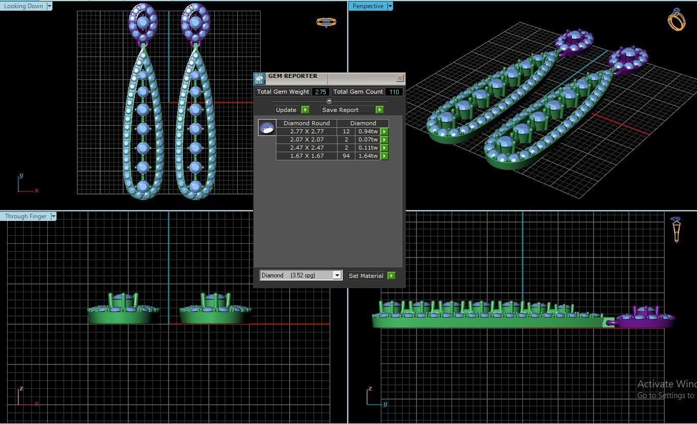 Diamond earring 3D print model_3