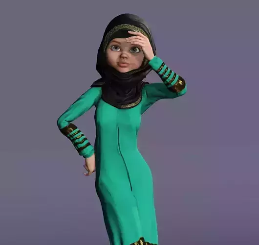 MUSLIM FEMALE Character Full Rigged Low-poly 3D model