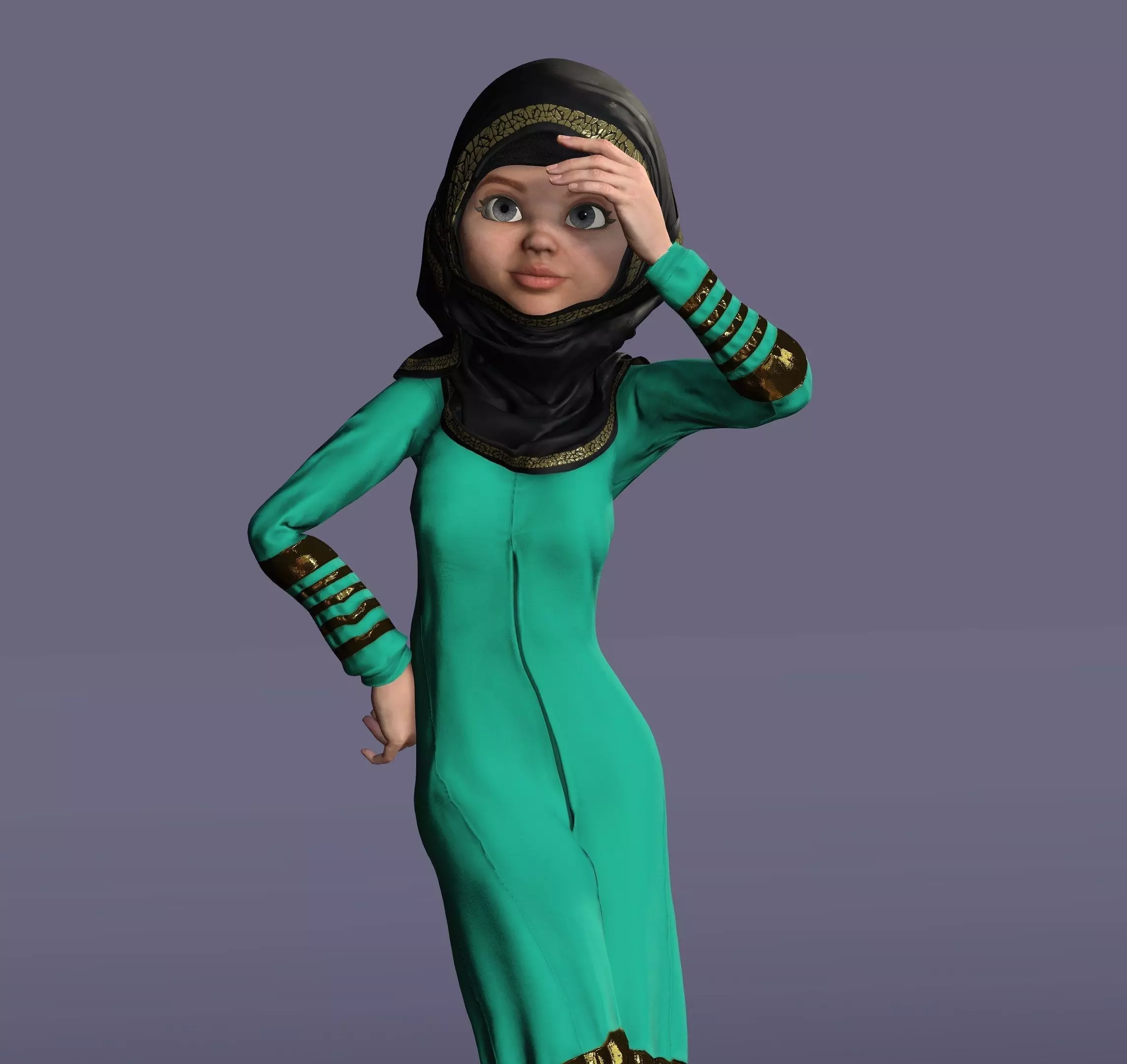 MUSLIM FEMALE Character Full Rigged Low-poly 3D model_0