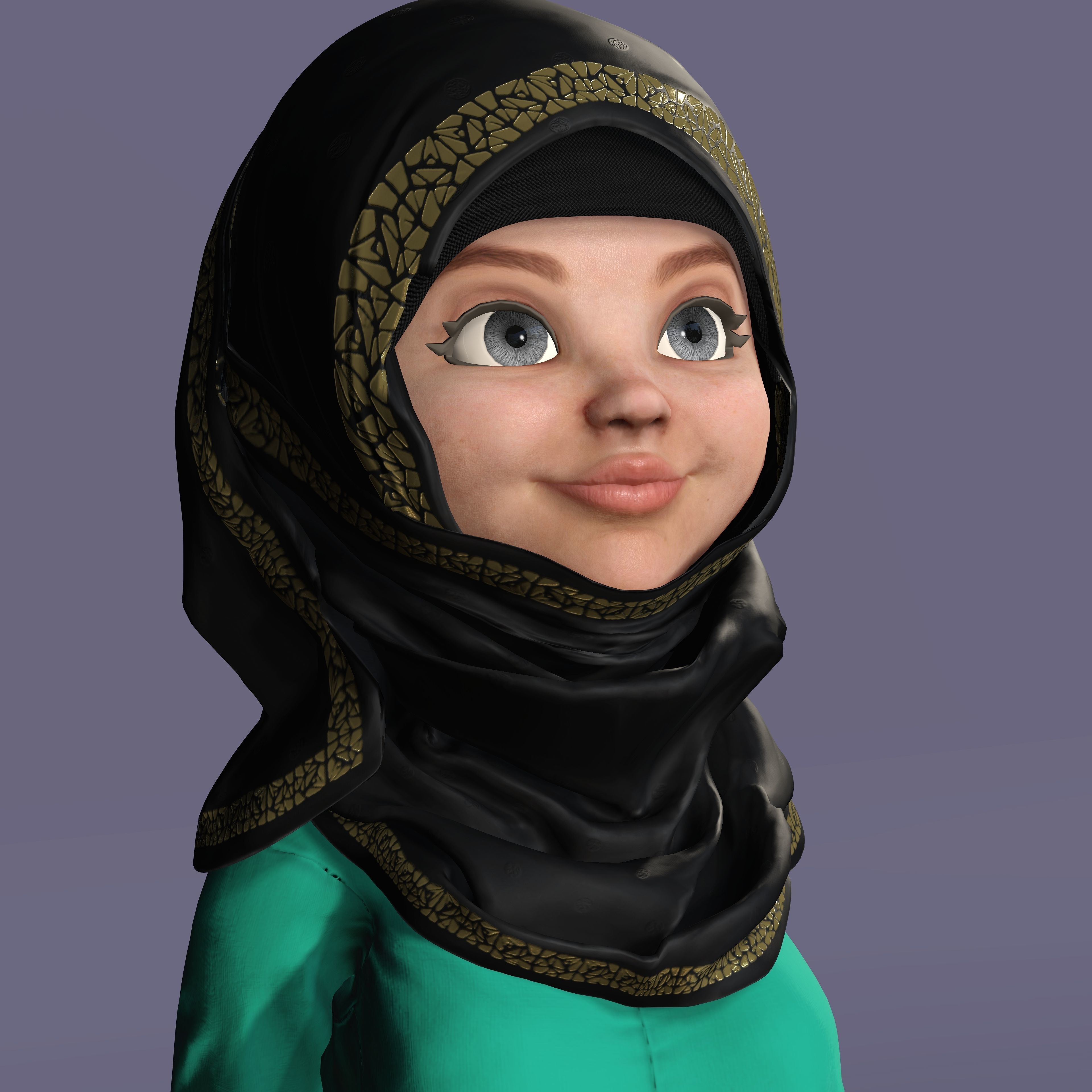 MUSLIM FEMALE Character Full Rigged Low-poly 3D model_4