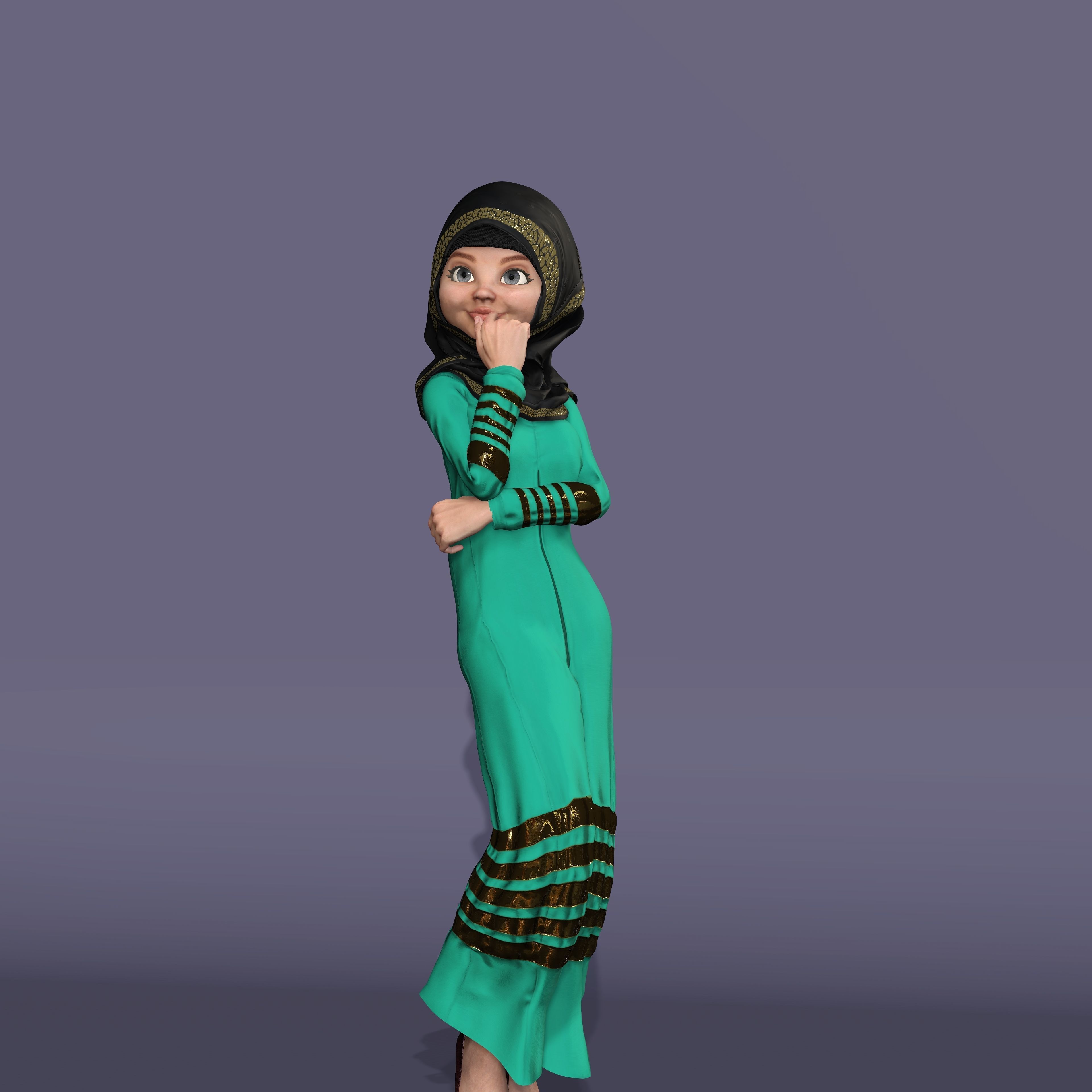 MUSLIM FEMALE Character Full Rigged Low-poly 3D model_2