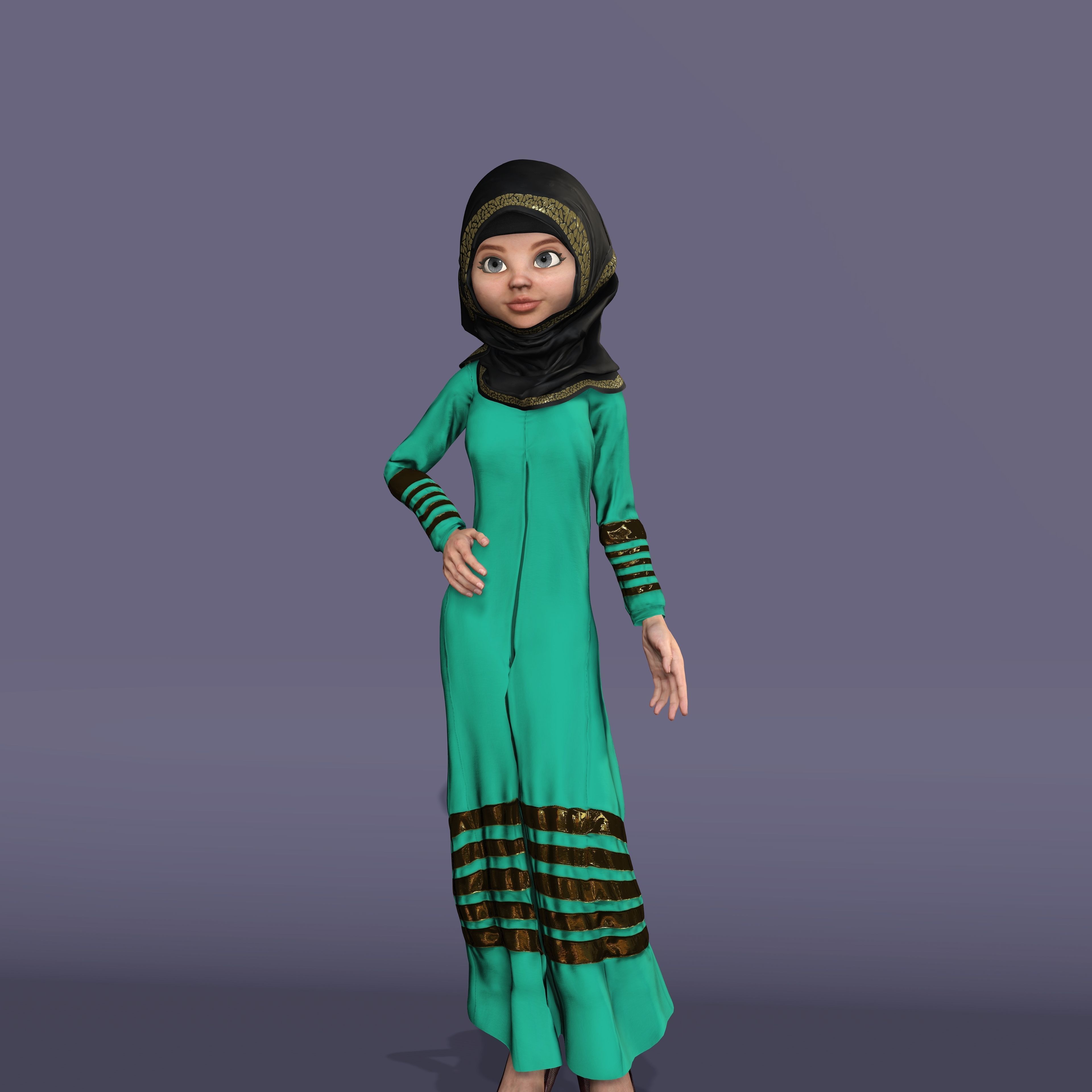 MUSLIM FEMALE Character Full Rigged Low-poly 3D model_1
