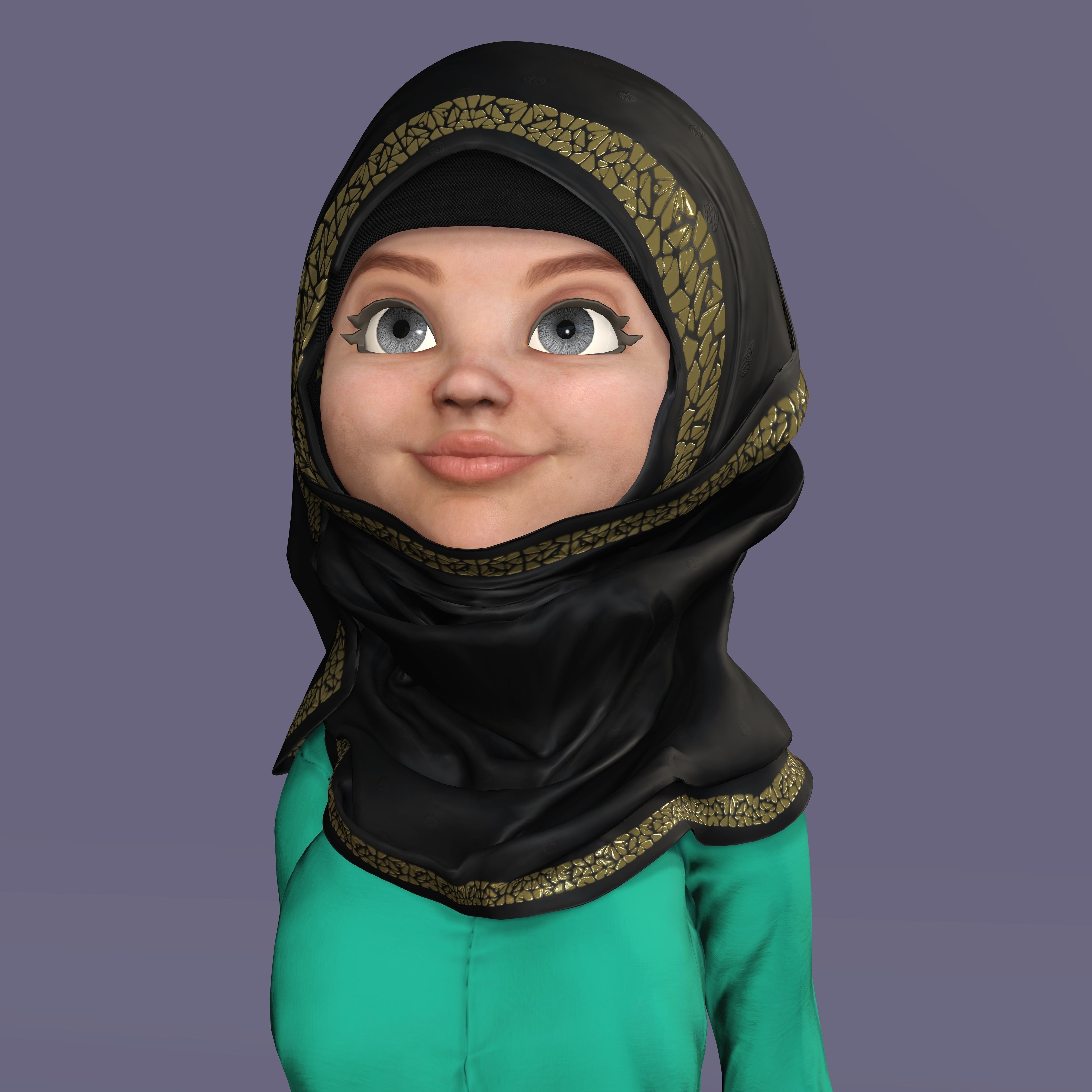 MUSLIM FEMALE Character Full Rigged Low-poly 3D model_3