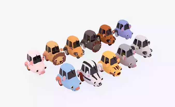Animal Car Toys Pack 01 Low-poly 3D model