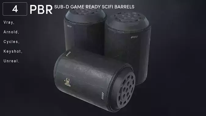 4 Scifi Storage Barrel Variations Low-poly 3D model