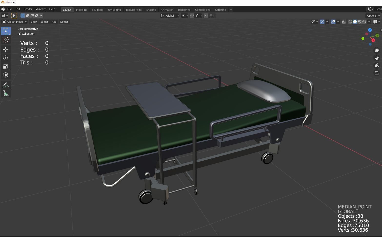 hospital bed 3D model_5