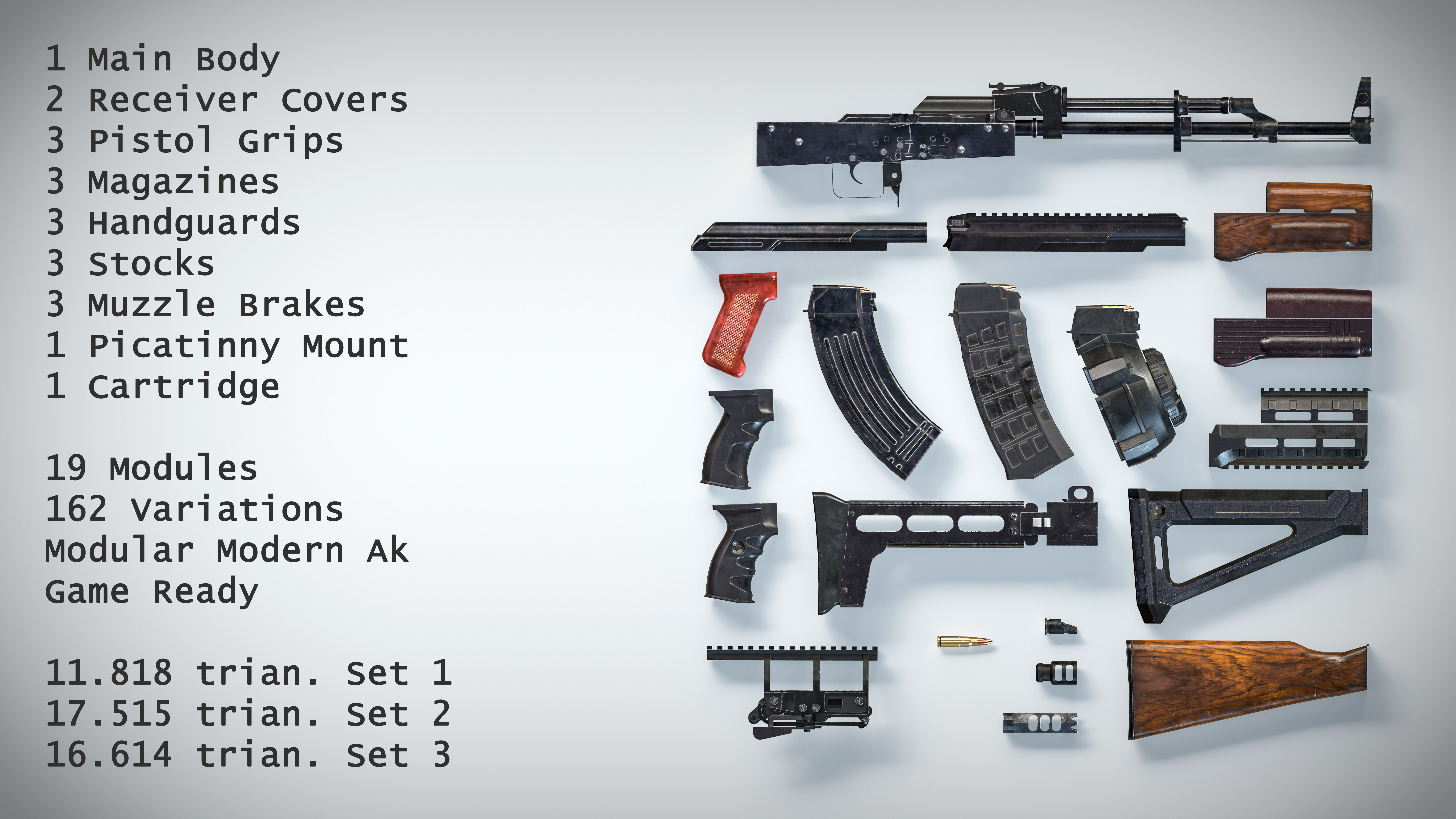 Modern Modular AK PBR Game Ready Pack Low-poly 3D model_1