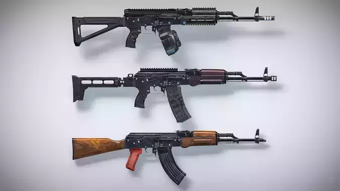 Modern Modular AK PBR Game Ready Pack Low-poly 3D model
