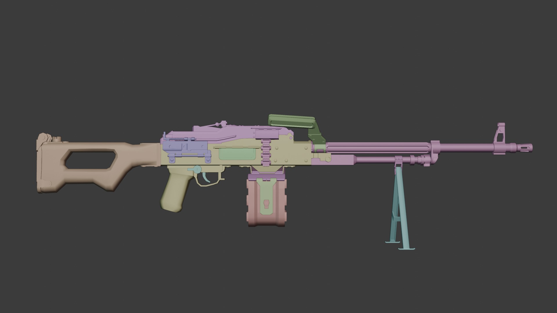 PKM machine gun Low-poly Game ready Low-poly 3D model_13