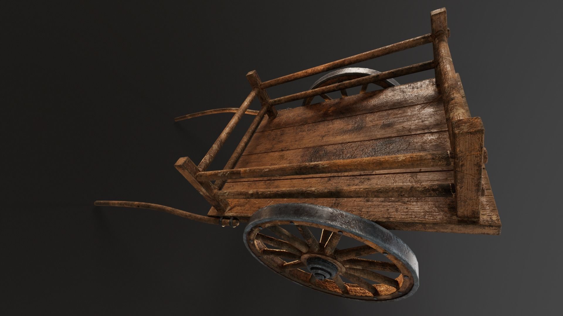 Old Wooden Medieval Cart Low-poly 3D model_6