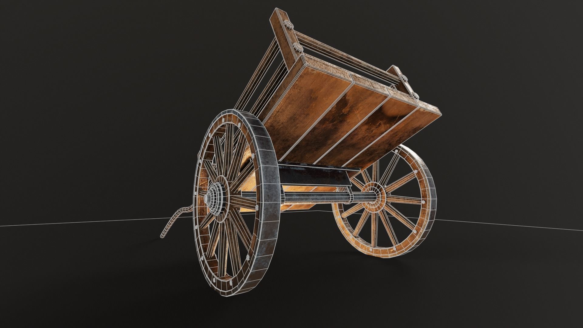 Old Wooden Medieval Cart Low-poly 3D model_11