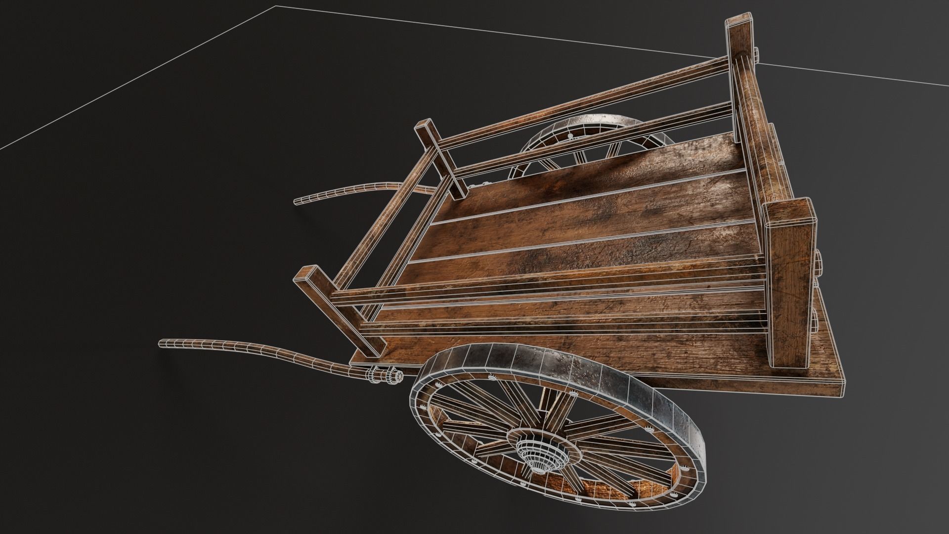 Old Wooden Medieval Cart Low-poly 3D model_7