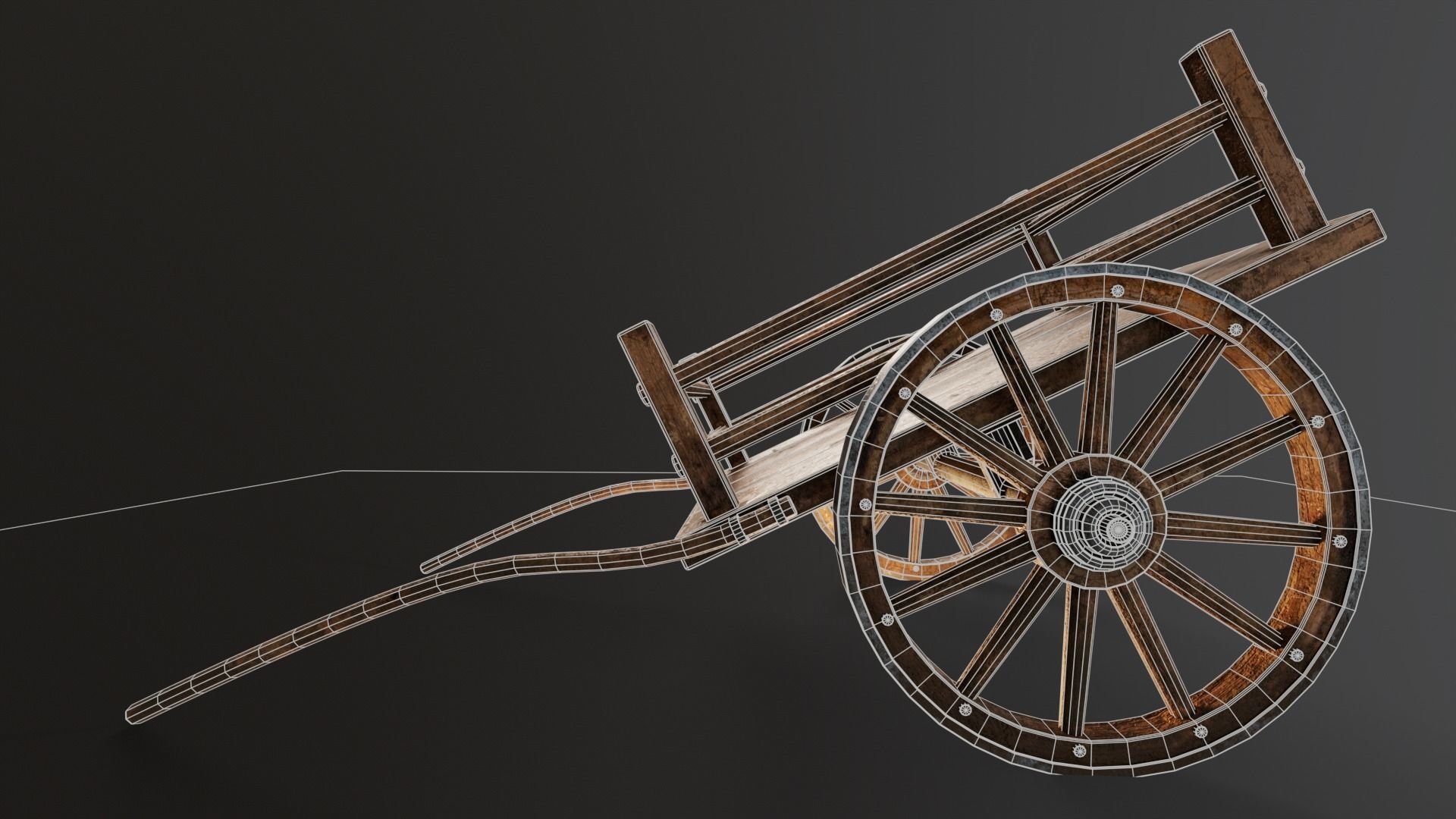 Old Wooden Medieval Cart Low-poly 3D model_5