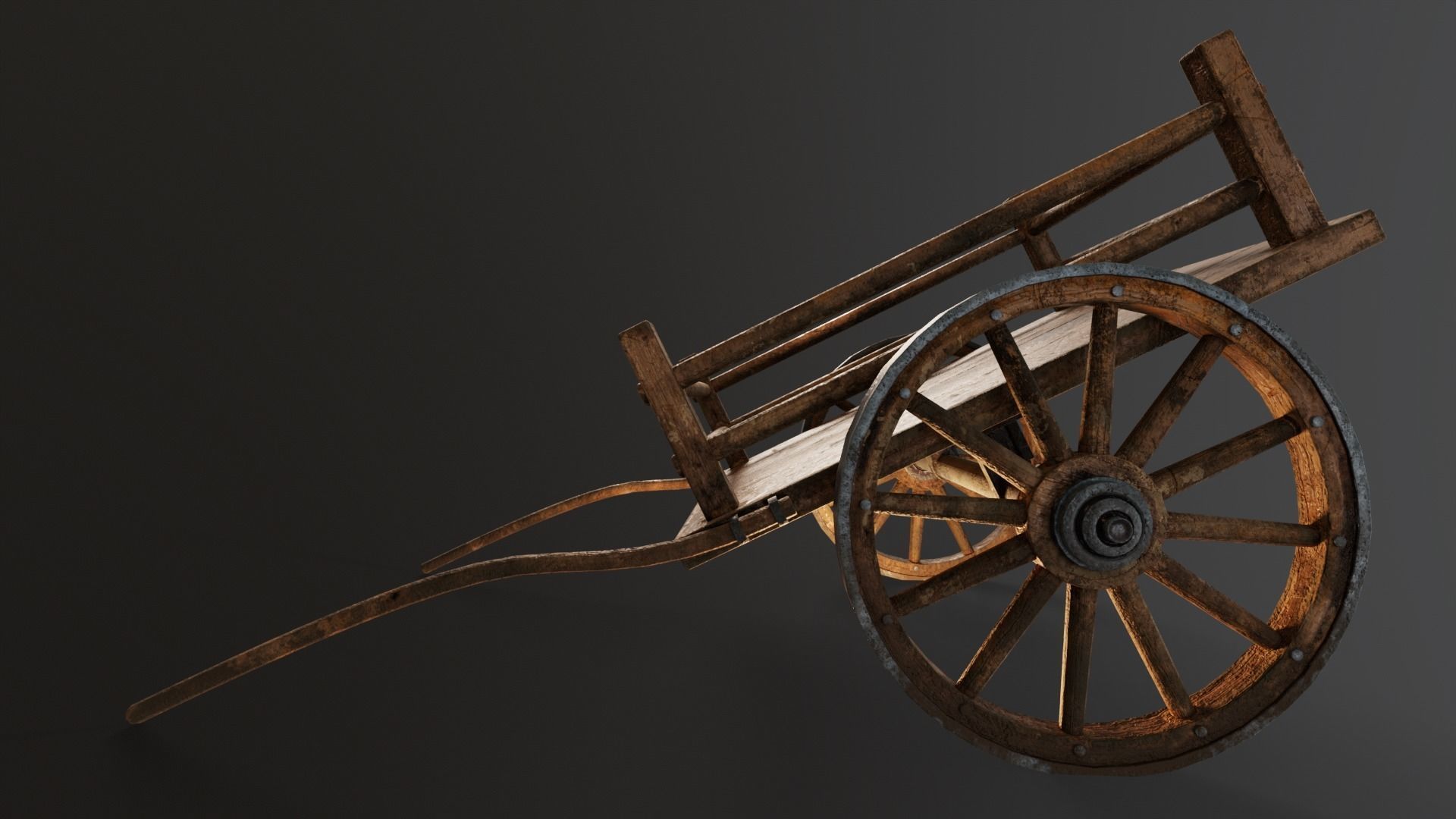 Old Wooden Medieval Cart Low-poly 3D model_4
