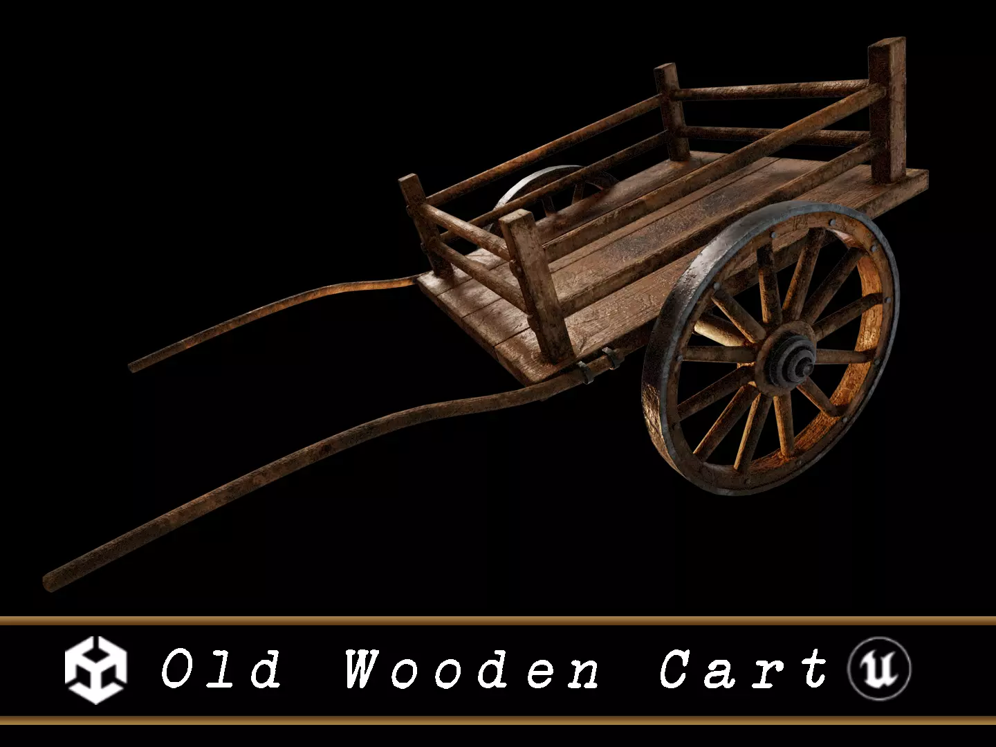 Old Wooden Medieval Cart Low-poly 3D model_0