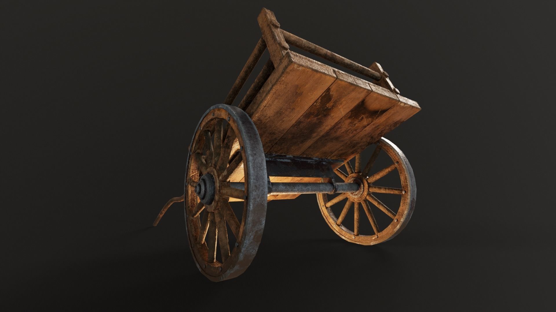 Old Wooden Medieval Cart Low-poly 3D model_10