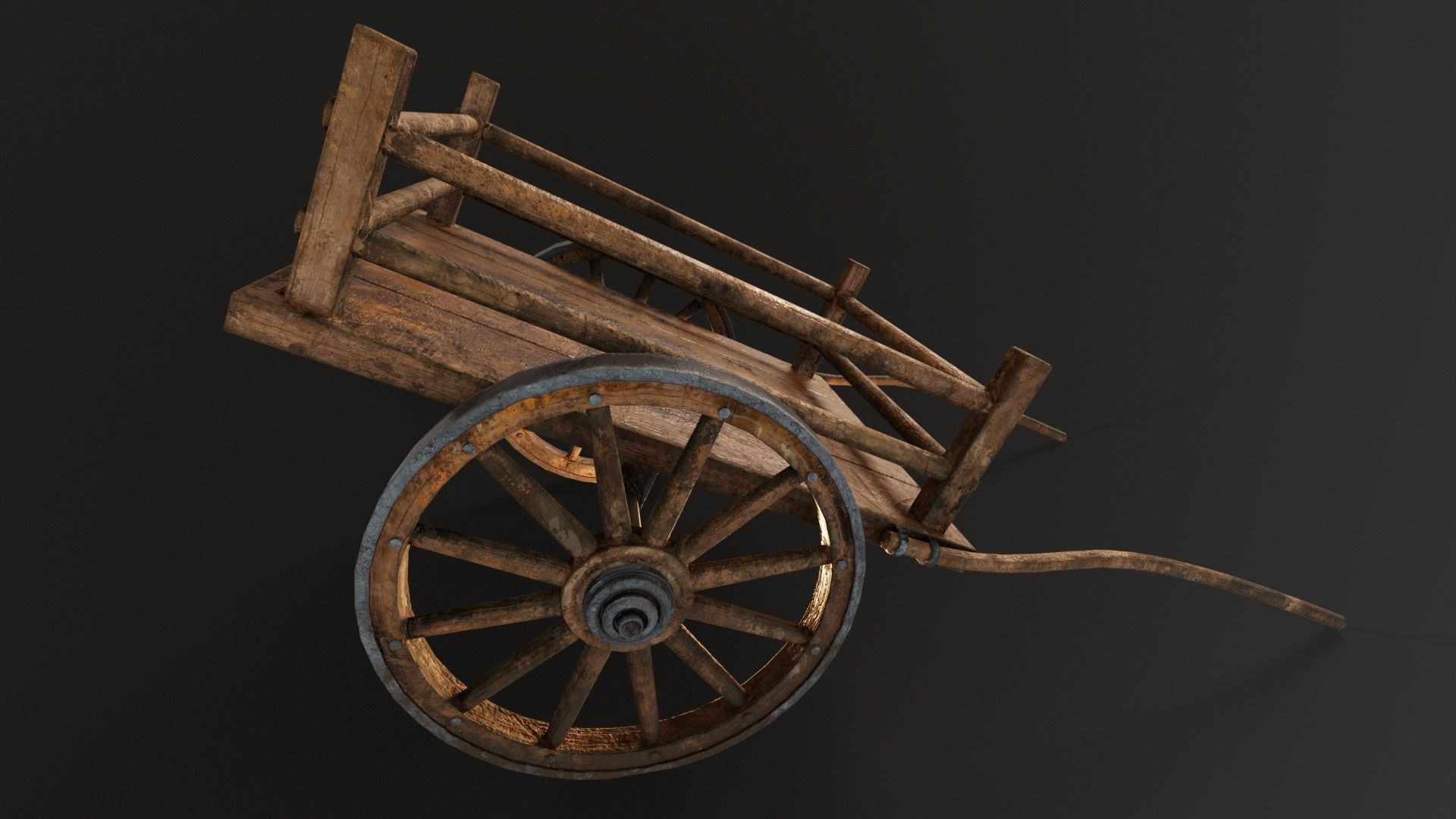 Old Wooden Medieval Cart Low-poly 3D model_16