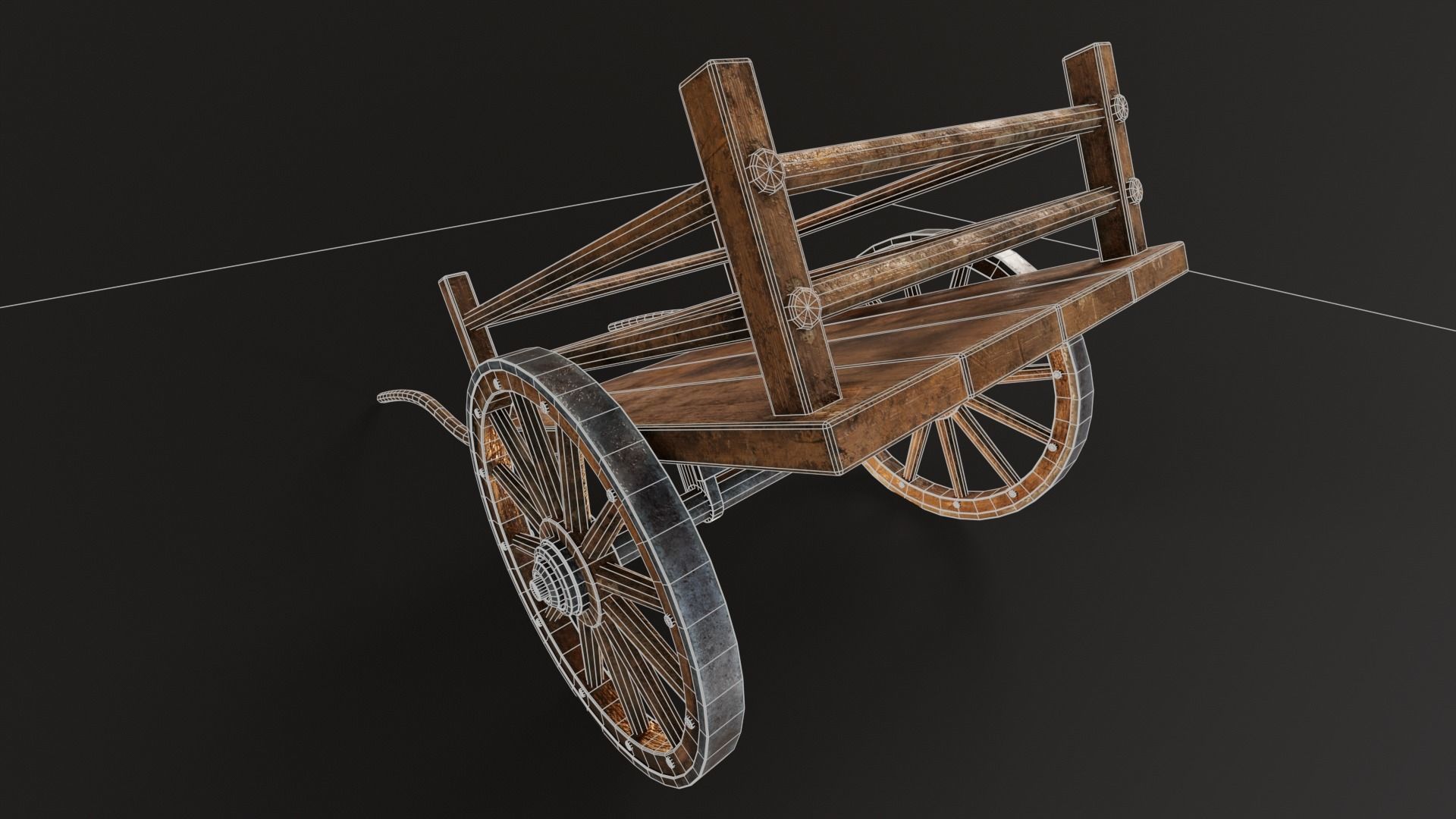 Old Wooden Medieval Cart Low-poly 3D model_9