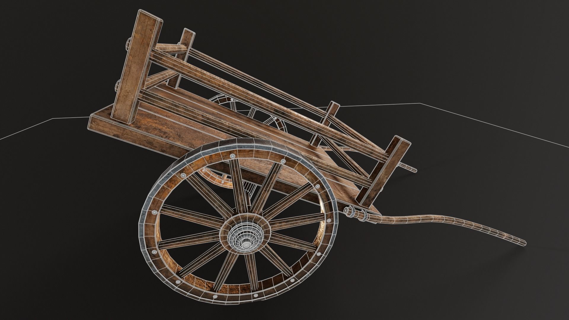 Old Wooden Medieval Cart Low-poly 3D model_17