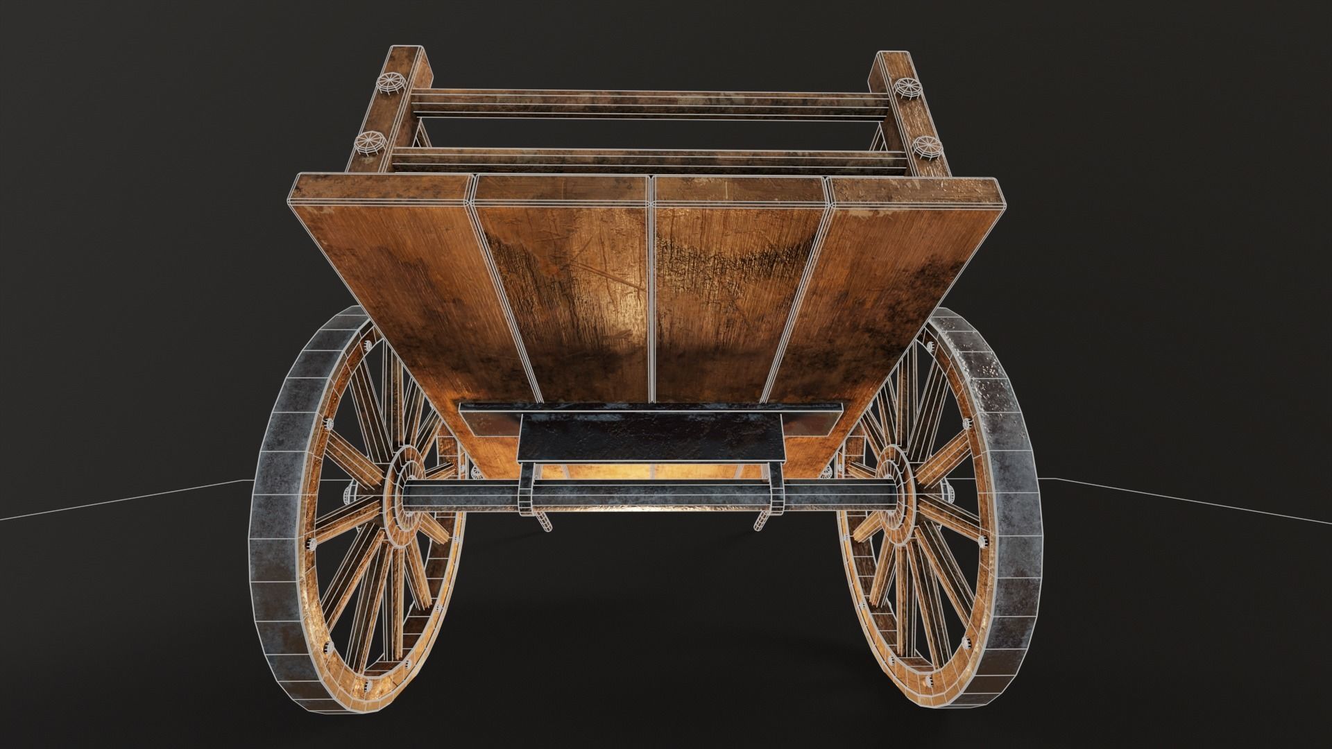 Old Wooden Medieval Cart Low-poly 3D model_13