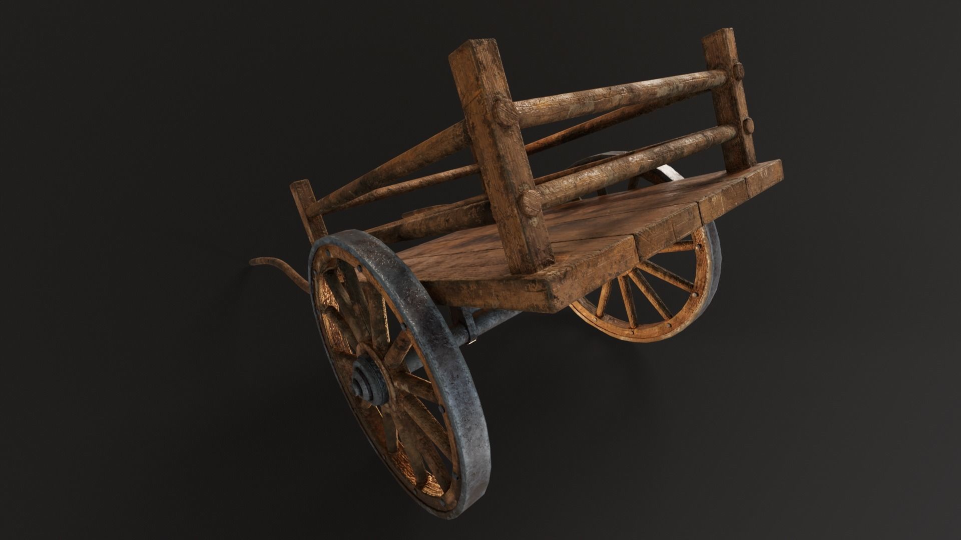 Old Wooden Medieval Cart Low-poly 3D model_8