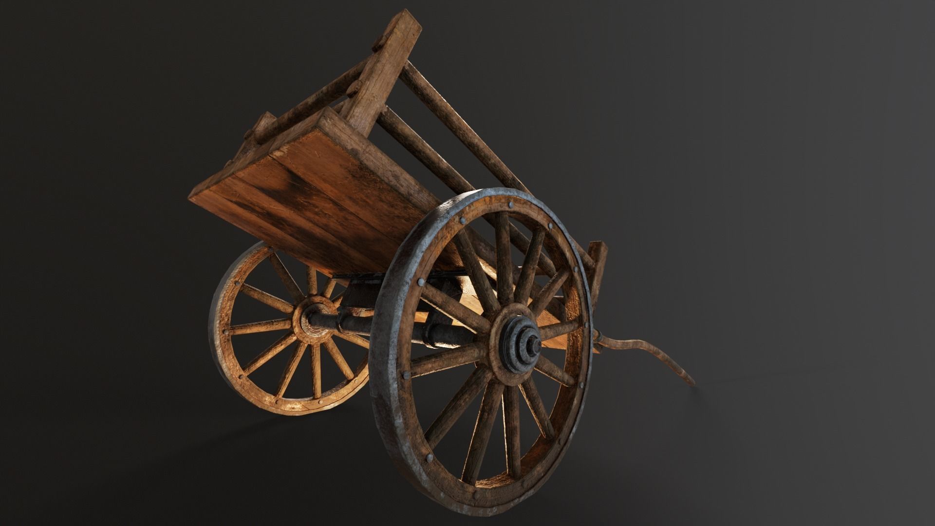 Old Wooden Medieval Cart Low-poly 3D model_14