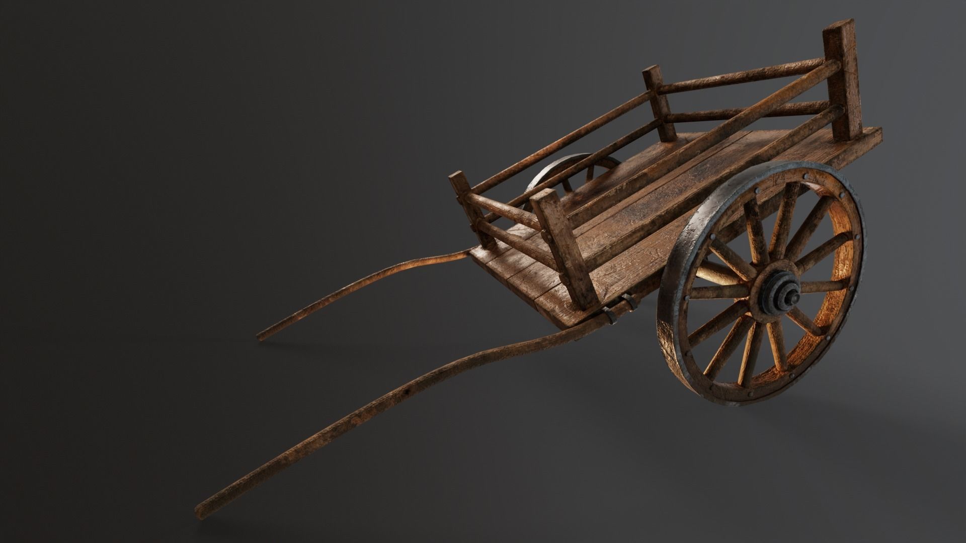 Old Wooden Medieval Cart Low-poly 3D model_2