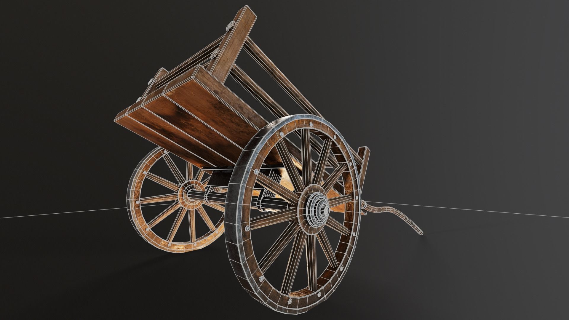 Old Wooden Medieval Cart Low-poly 3D model_15