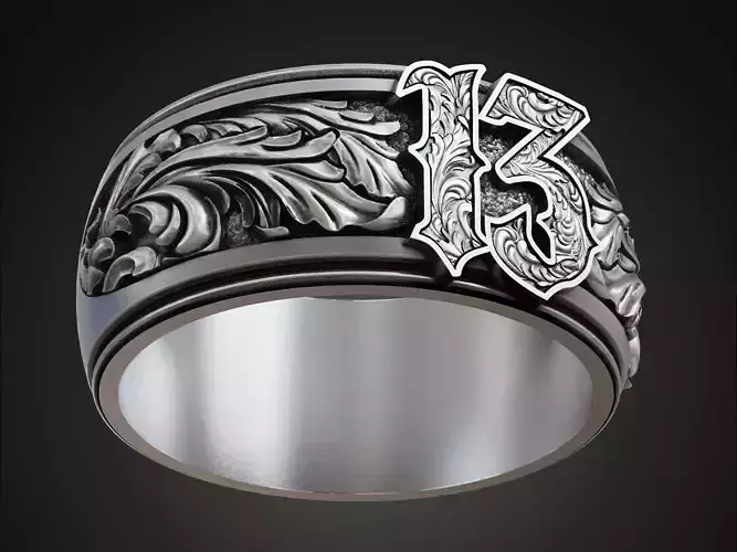 Lucky 13 amulet baroque band ring  3D print model
